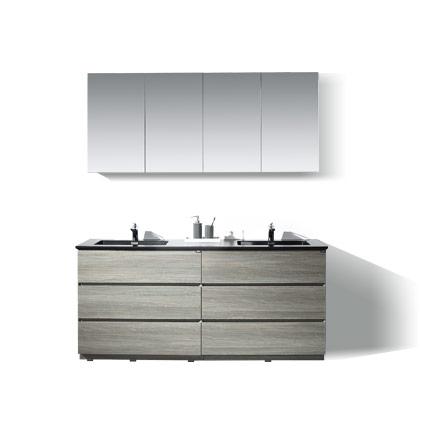 Bathroom cabinet with black matt basin and DTC hinge