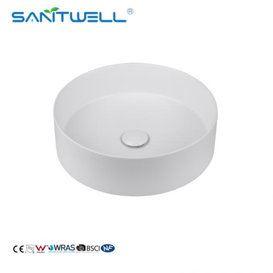 Wholease factory matt white ceramic bathroom sink round hand wash basin